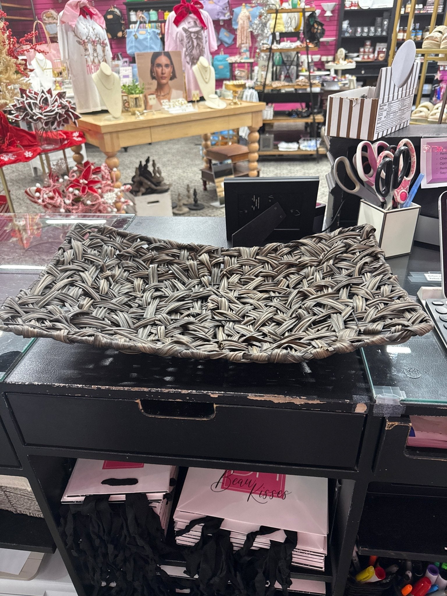 Dark Rattan Rectangle Tray - Beau Kisses