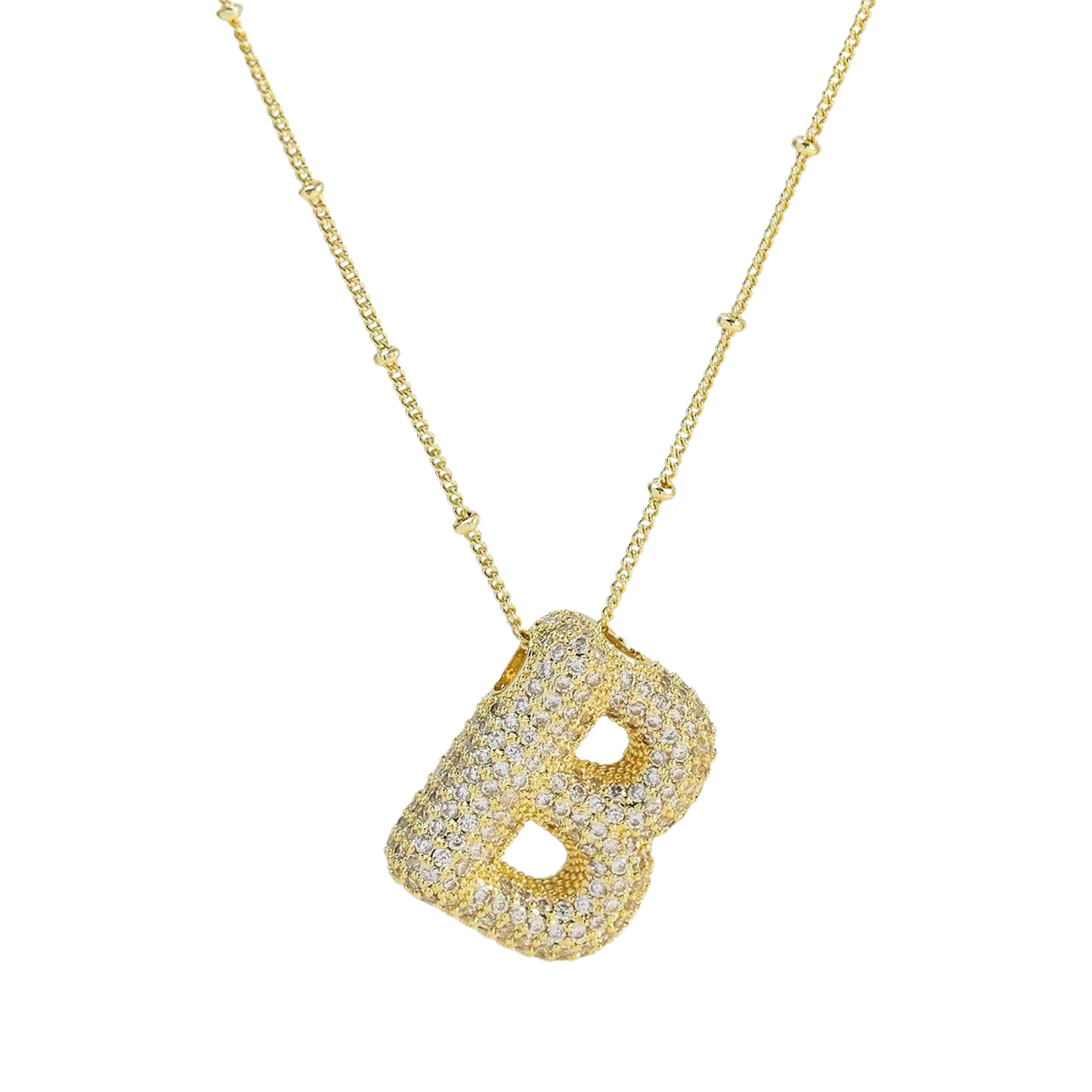 Minimalist Initial Bubble CZ Necklace Gold