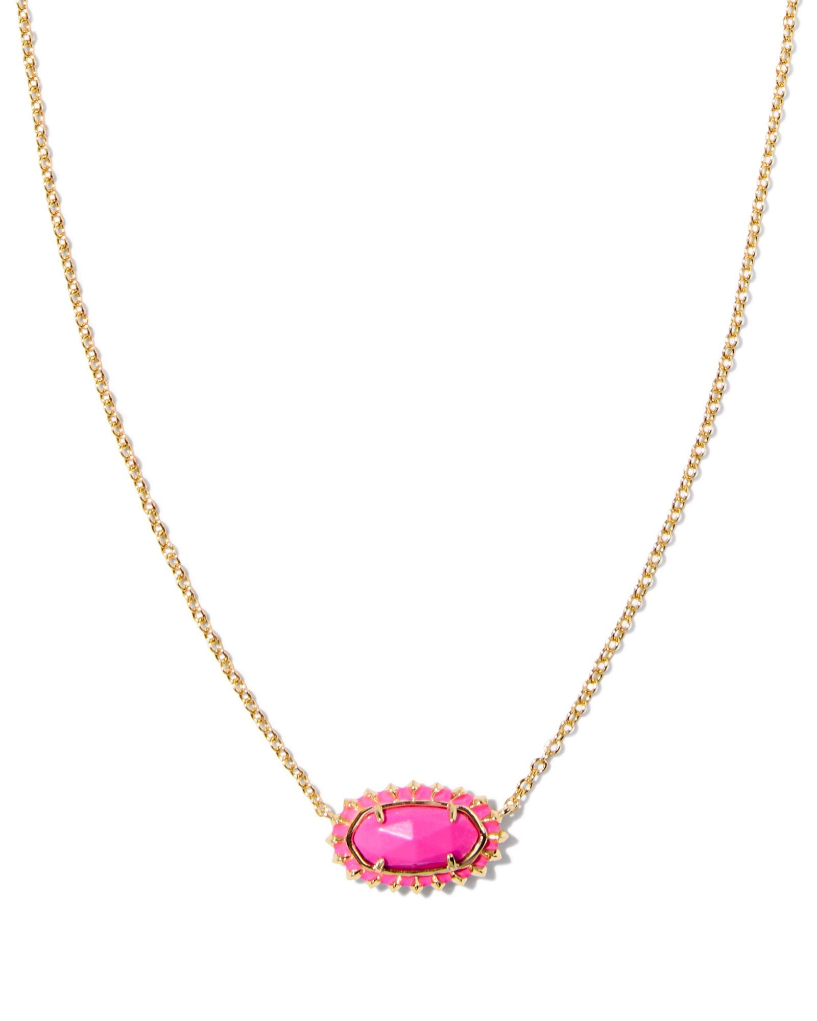 Elisa Color Burst Frame Short Pendant Necklace Gold Neon Pink Magnesite - Beau Kisses