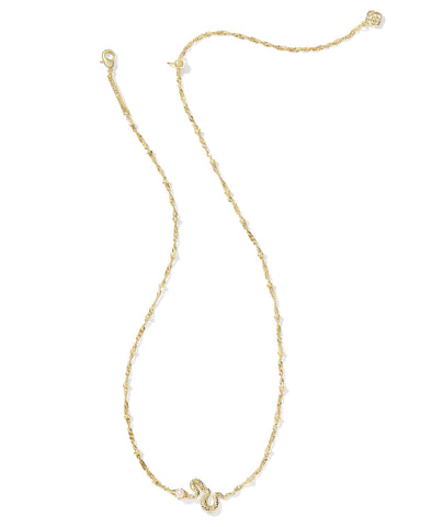 Lyle Snake Short Pendant Necklace Gold White Pearl - Beau Kisses