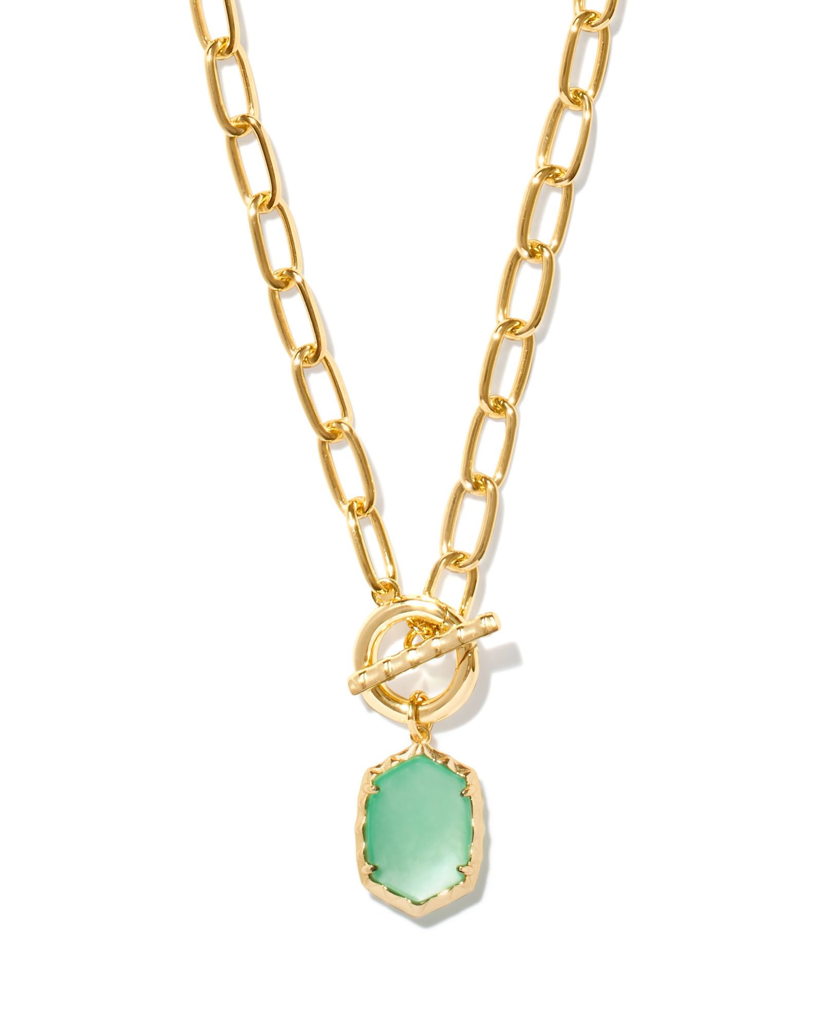 Daphne Link And Chain Necklace Gold Light Green Mother Of Pearl