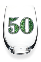 50th Birthday Jeweled Stemless Wine Glass - Beau Kisses