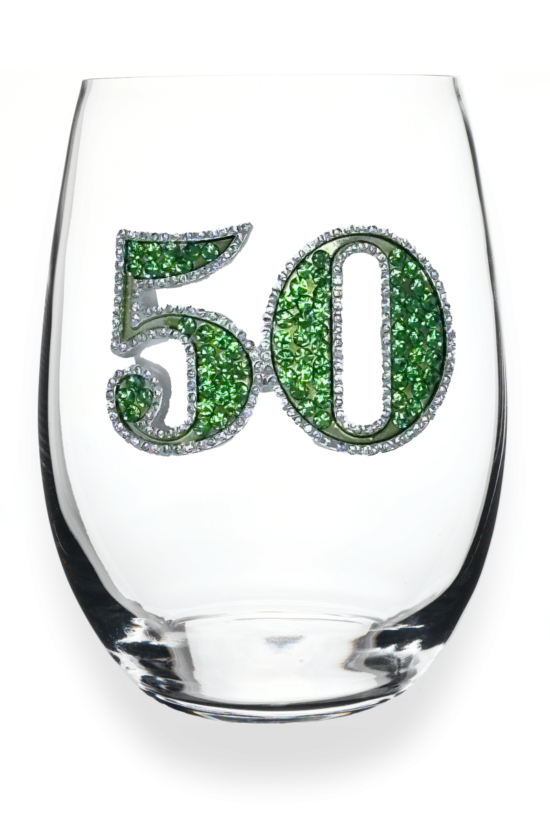 50th Birthday Jeweled Stemless Wine Glass - Beau Kisses