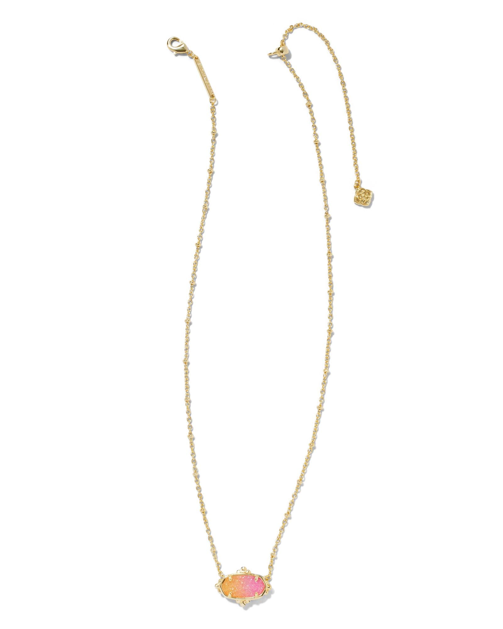 Elisa Petal Framed Short Pendant Necklace Gold Sunrise Ombre Drusy