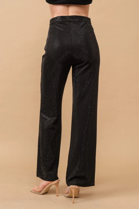 Stone Embellishments Long Pants Black