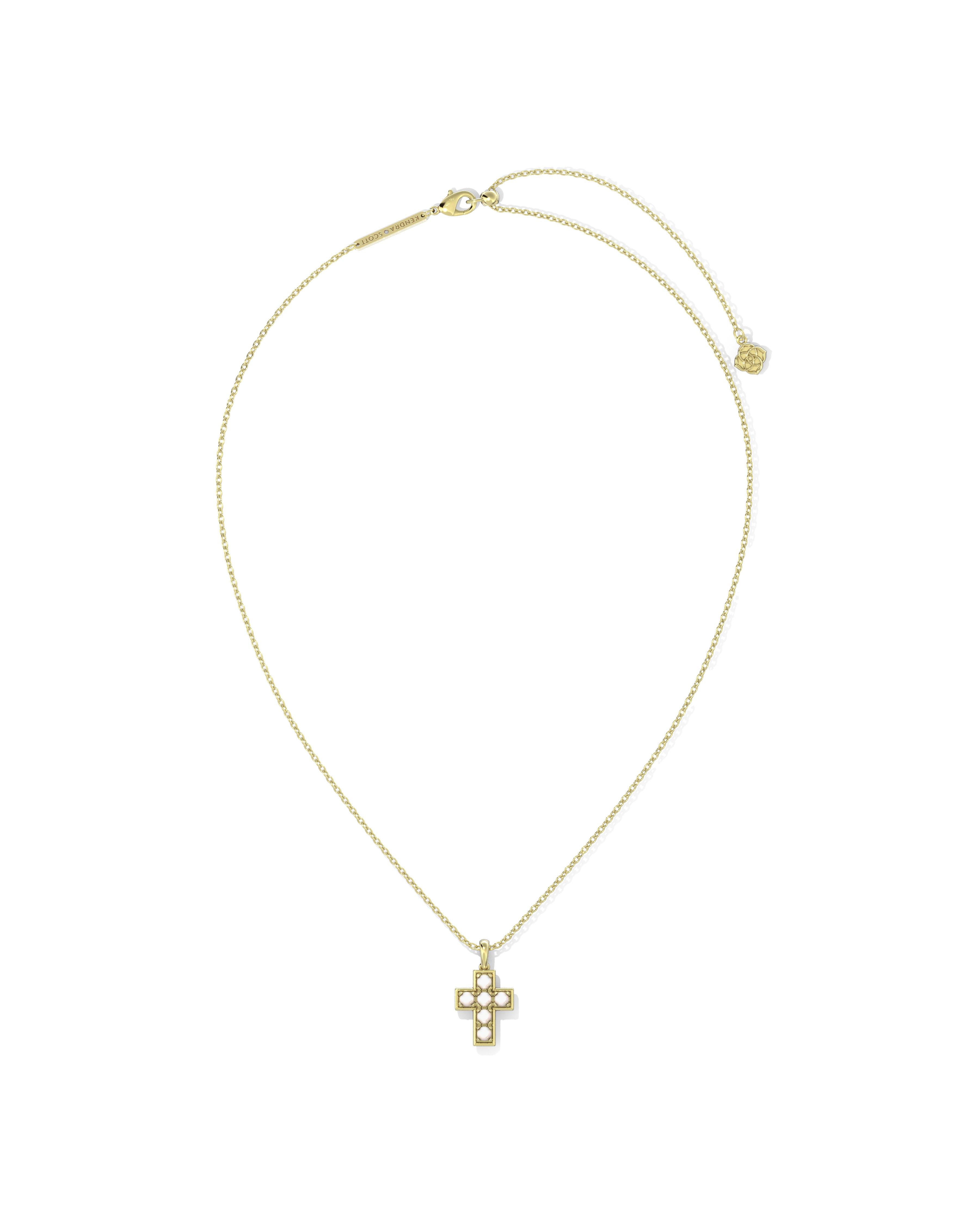 Pearl Cross Short Pendant Necklace Gold White Pearl - Beau Kisses