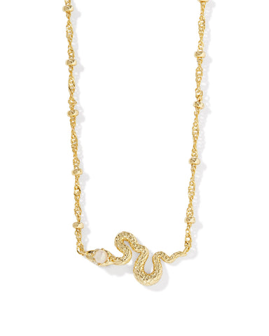 Lyle Snake Short Pendant Necklace Gold White Pearl - Beau Kisses