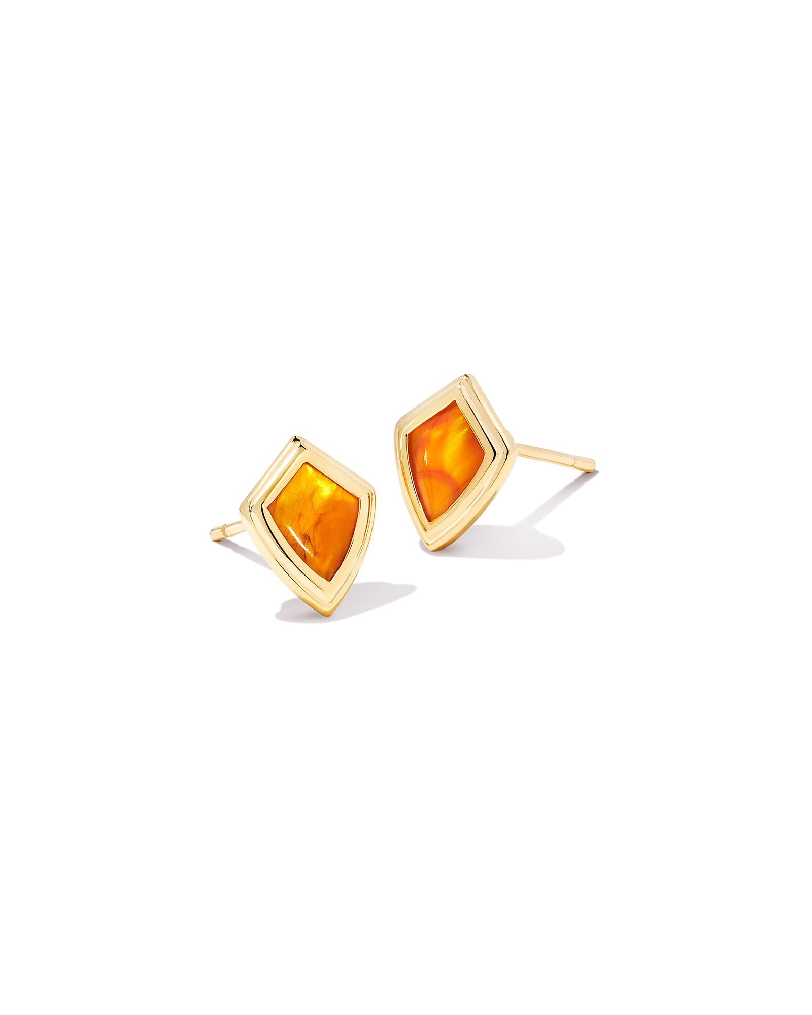 Monica Stud Earrings Gold Marbled Amber Illusion