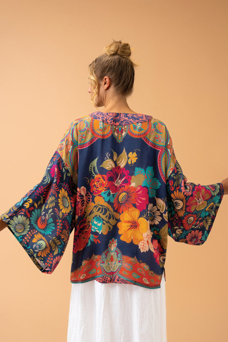 Sumptuously Soft Kimono Vintage Floral Ink Short