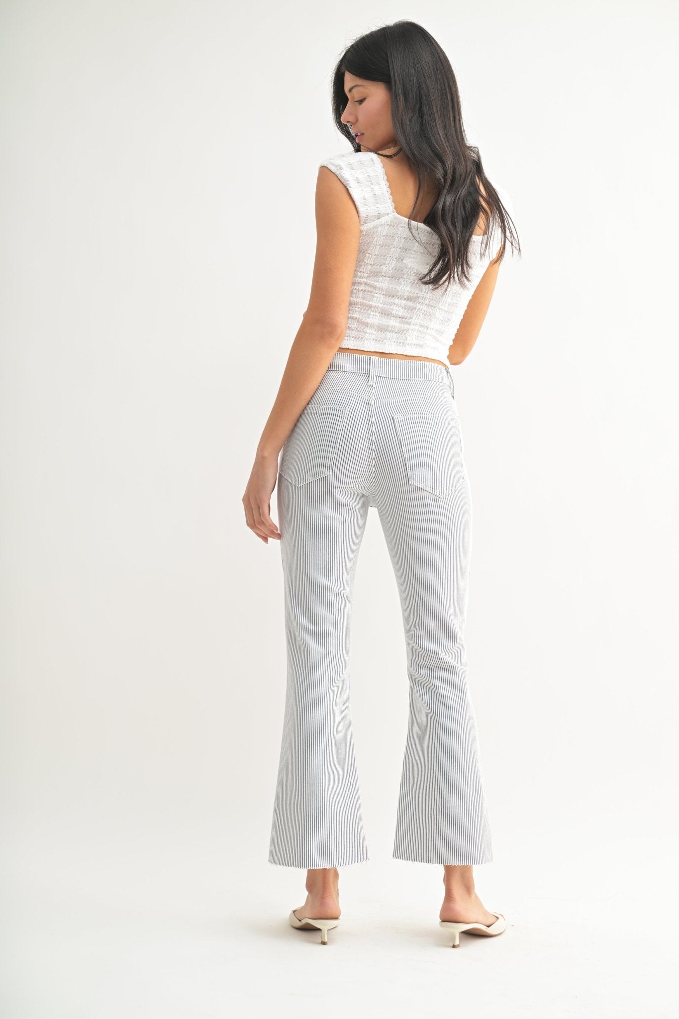 High Rise Tonal Crop Flare Jeans Navy Stripe - Beau Kisses