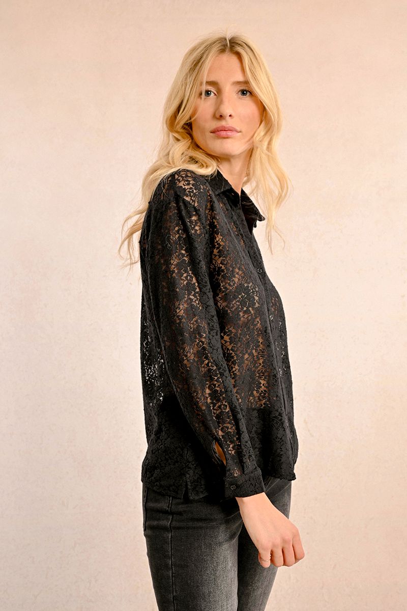 Lace Long Sleeve Blouse Black