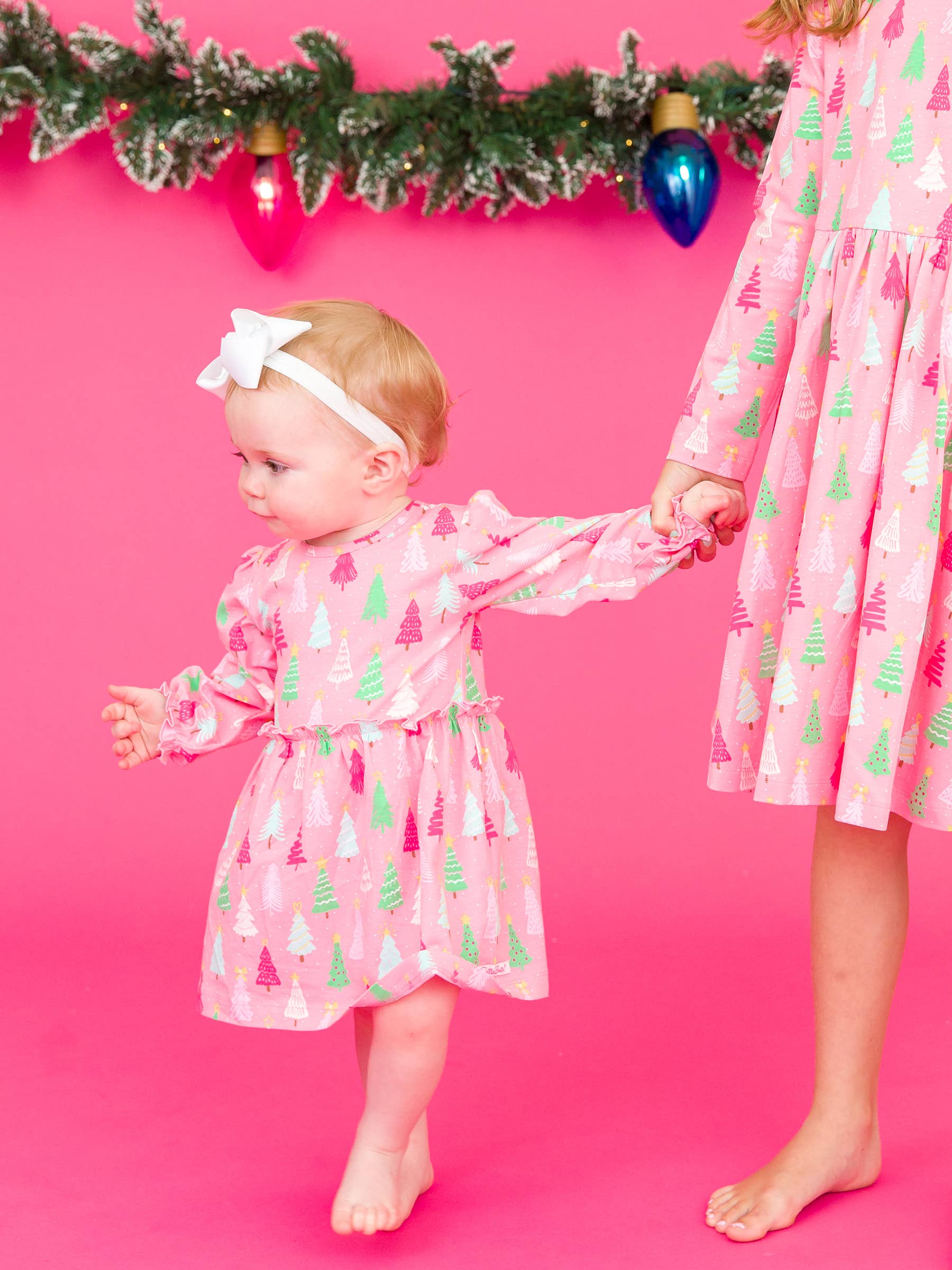 Merry Pines Long Sleeve Skirted Romper Pink