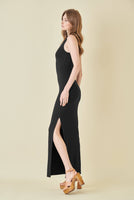 Asymmetric Neck Drape Maxi Dress Black - Beau Kisses
