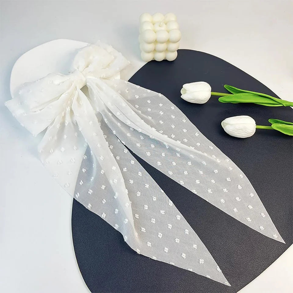 Clip-In Hair Bow With Embroidered Dot Details