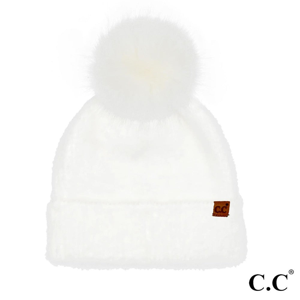 Plush Terry Chenille Pom Beanie Ivory