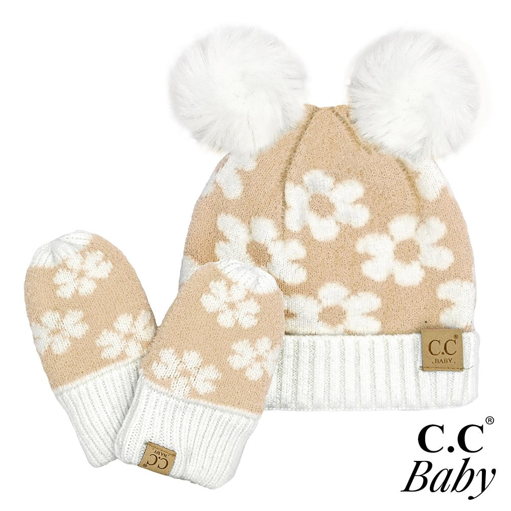 Baby Daisy PomPom Beanie & Glove Set - Beau Kisses