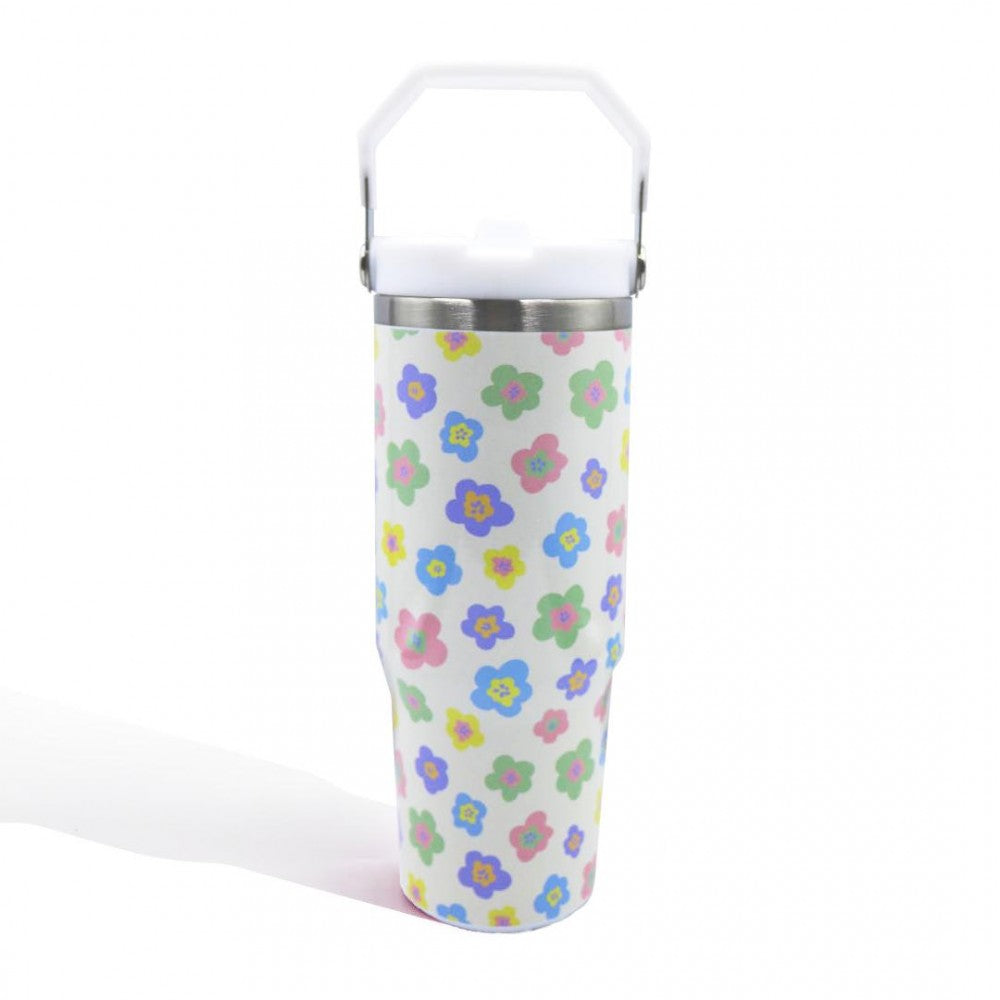 Double Wall Stainless Steel Tumbler Floral Printed 30oz