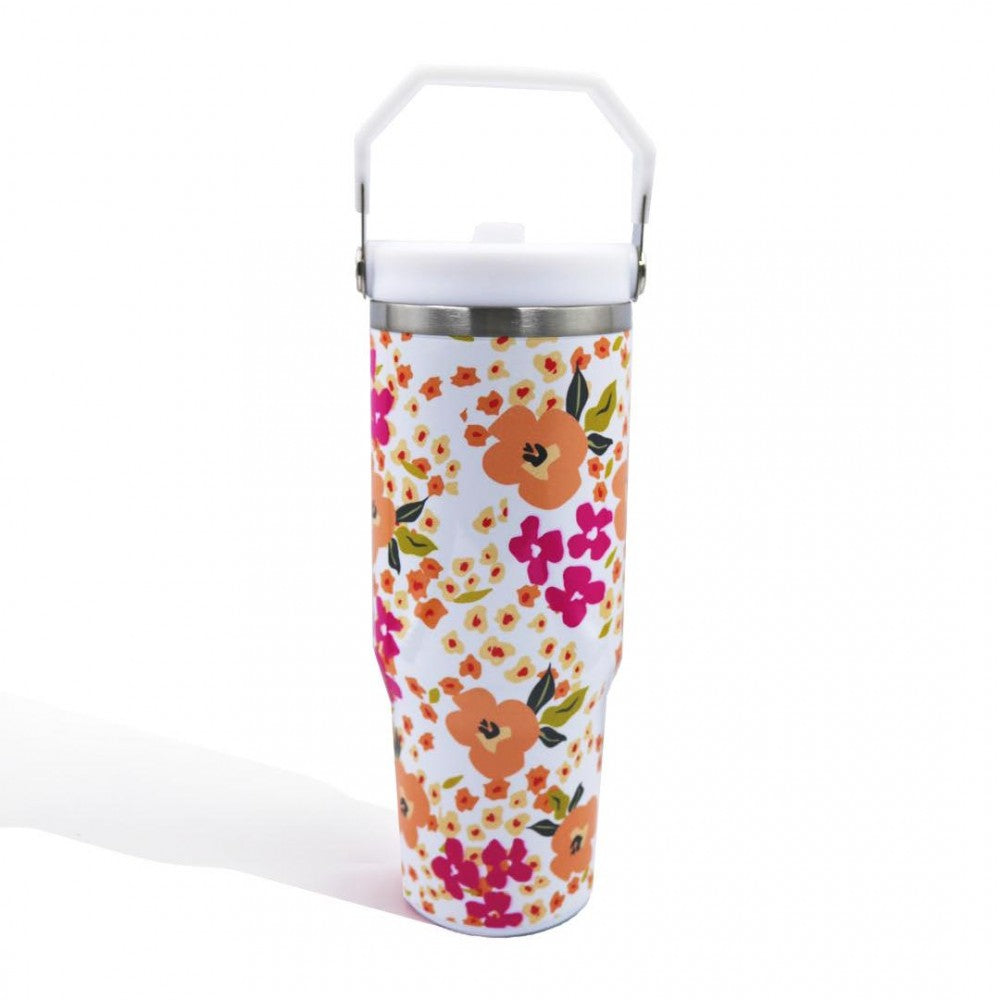 Double Wall Stainless Steel Tumbler Flower Print 30oz