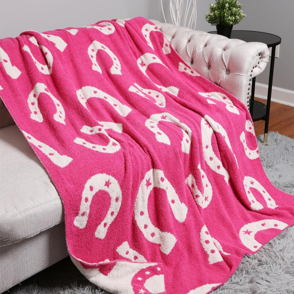 Super Soft Jacquard Reversible Horse Shoe Print Blanket