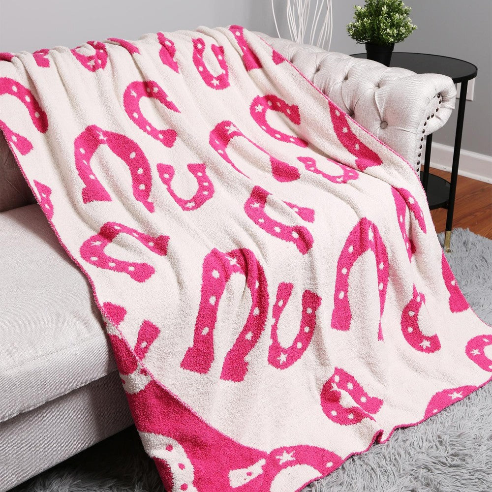 Super Soft Jacquard Reversible Horse Shoe Print Blanket