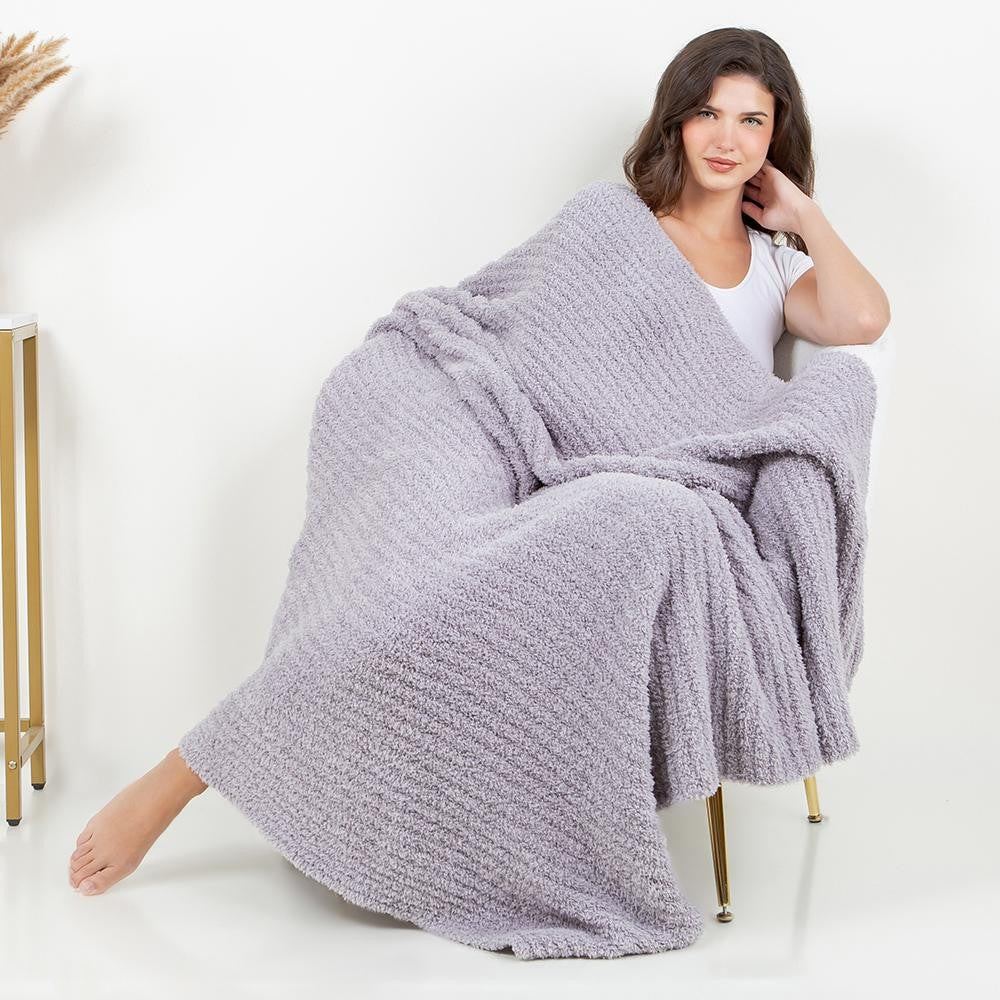 Ribbed Plush Throw Blanket Grey