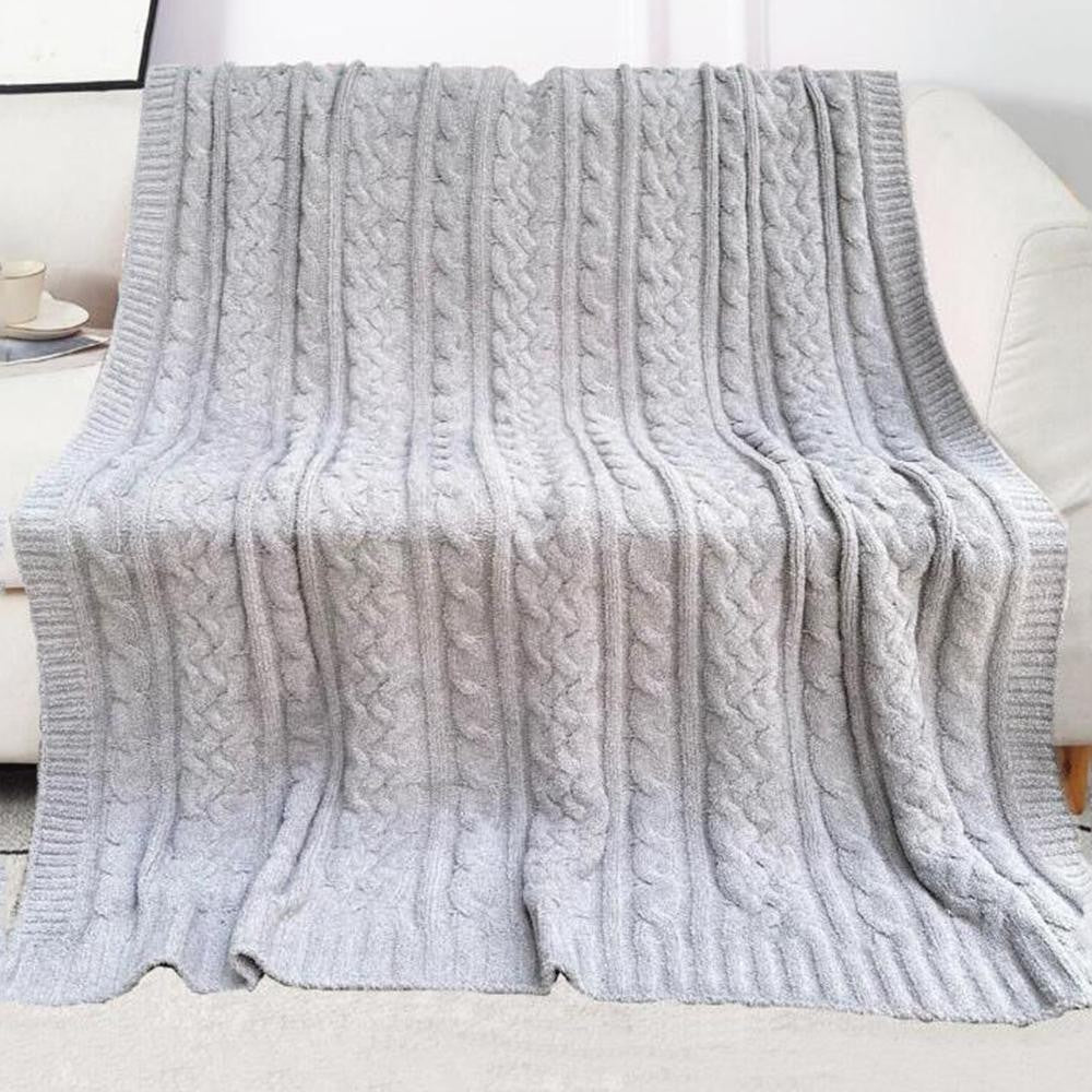 Cable Knit Microfiber Throw Blanket Grey