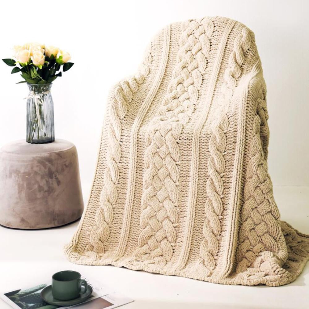 Cable Knit Microfiber Throw Blanket Beige