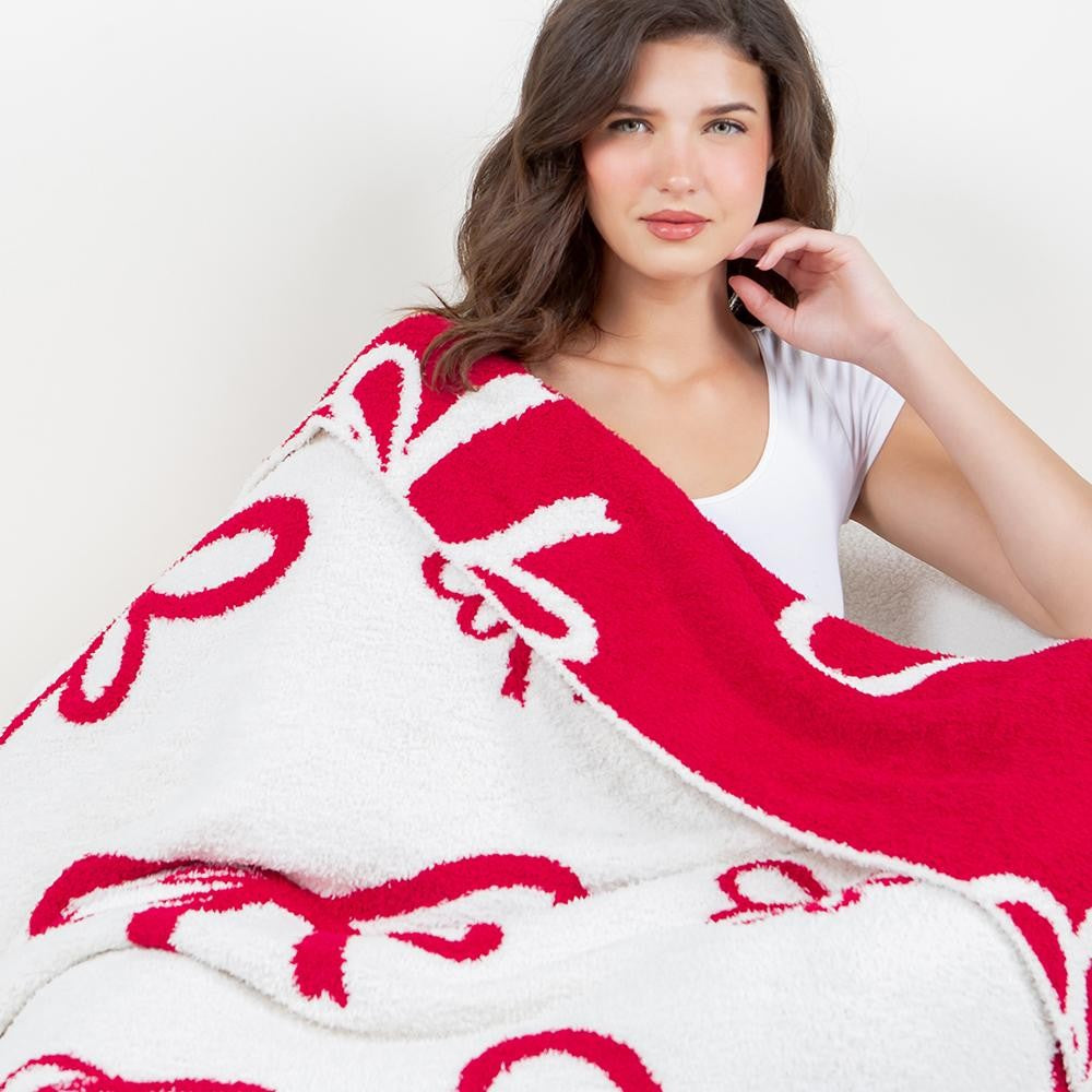 Super Soft Bow Outlines Print Brushed Microfiber Throw Blanket Red