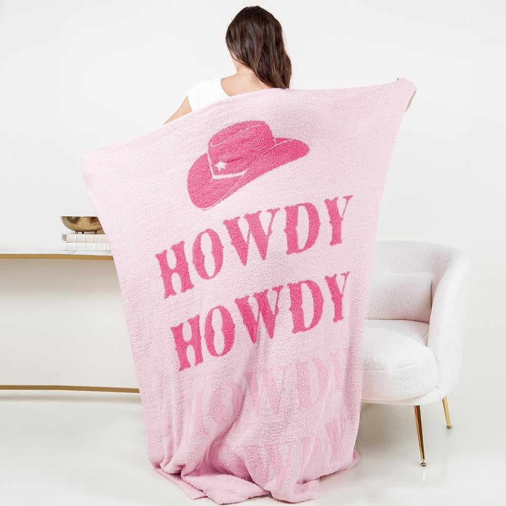 Brushed Microfiber Throw Blanket "Howdy" Cowboy Hat Print