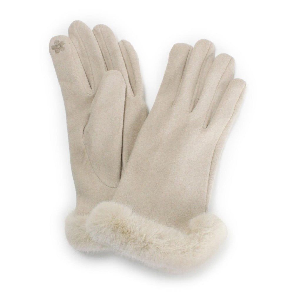 Faux Suede Gloves With Faux Fur Accent Cuff