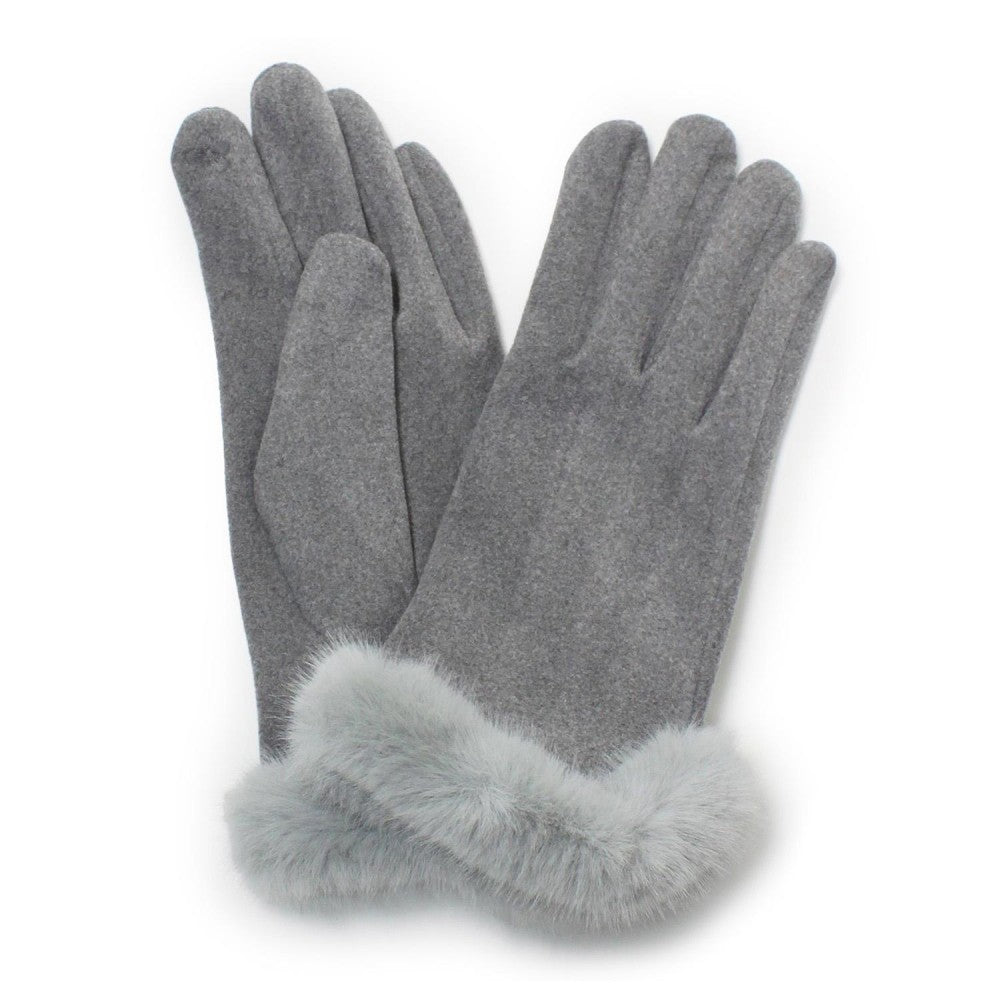 Faux Suede Gloves With Faux Fur Accent Cuff