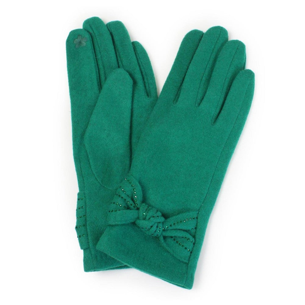 Faux Suede Gloves With Vegan Leather Bow Detail