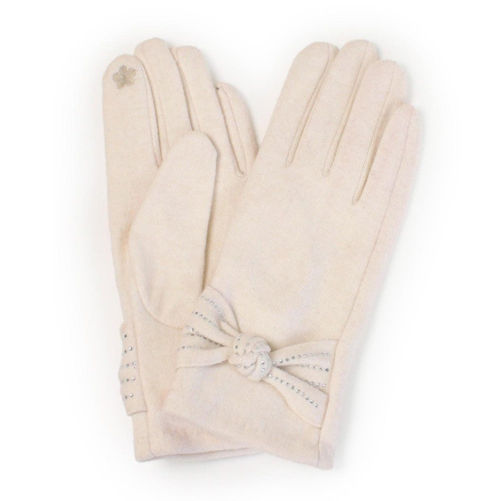 Faux Suede Gloves With Vegan Leather Bow Detail