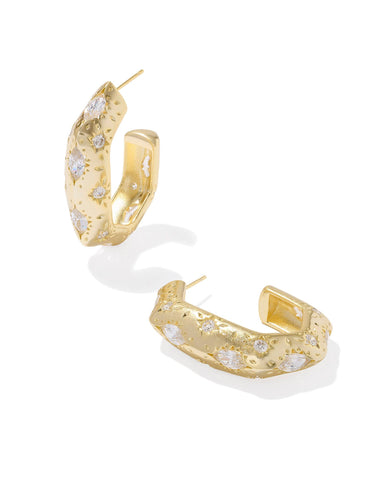 Holland Hoop Earrings Gold White Crystal - Beau Kisses