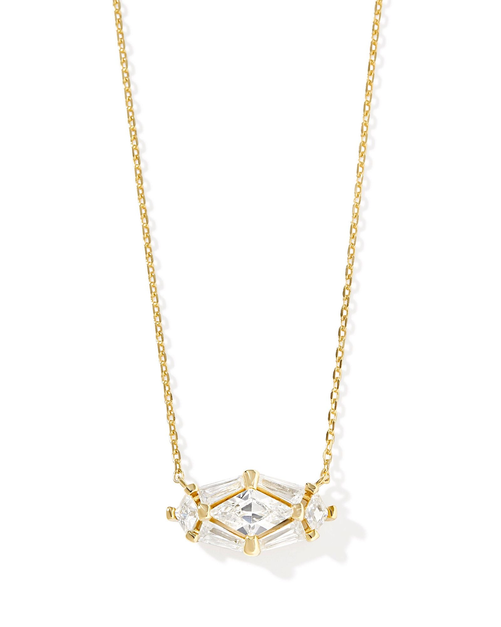 Lindy Rae Short Pendant Necklace Gold White Crystal - Beau Kisses