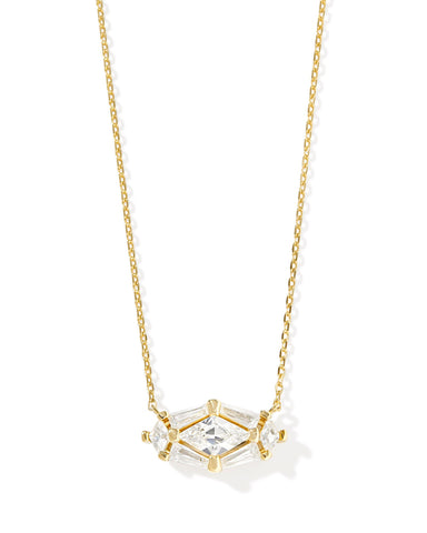 Lindy Rae Short Pendant Necklace Gold White Crystal - Beau Kisses