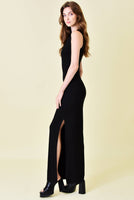 Asymmetric Neck Drape Maxi Dress Black - Beau Kisses