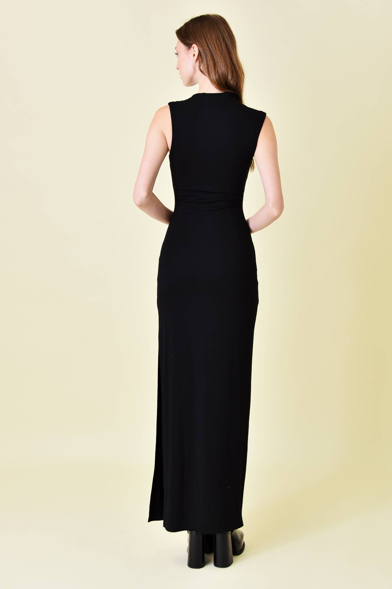 Asymmetric Neck Drape Maxi Dress Black - Beau Kisses