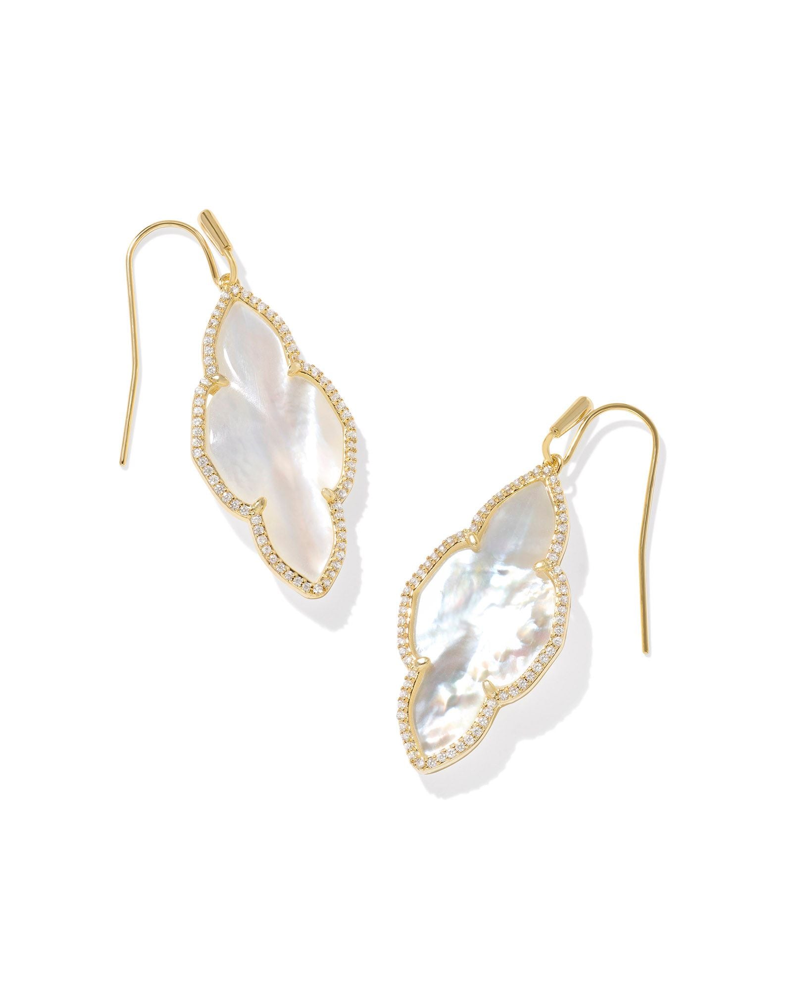 Abbie Pave Frame Drop Earrings Gold Ivory Mother Of Pearl - Beau Kisses