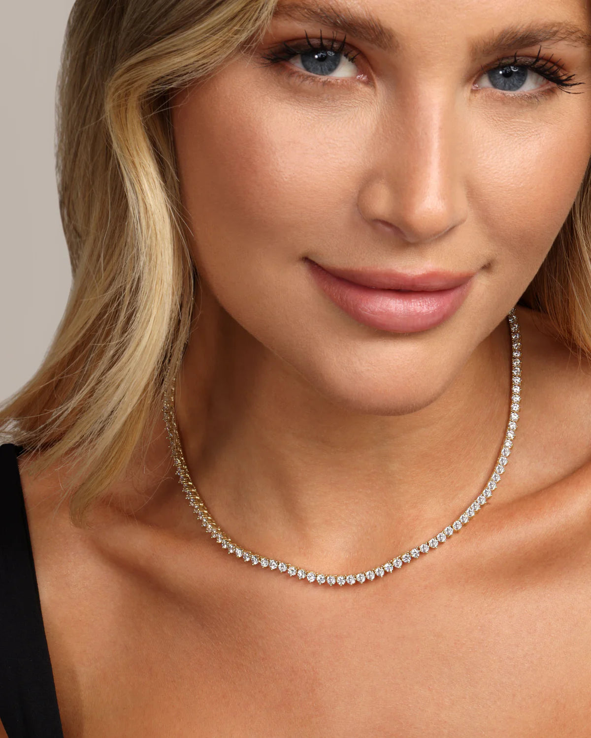 Not Your Basic Tennis Necklace Gold White Diamondettes 16' - Beau Kisses