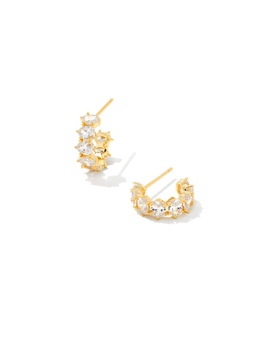 Cailin Crystal Huggie Earrings Gold Metal White CZ - Beau Kisses