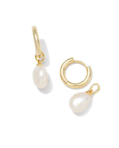 Willa Pearl Huggie Earrings Gold White Pearl - Beau Kisses