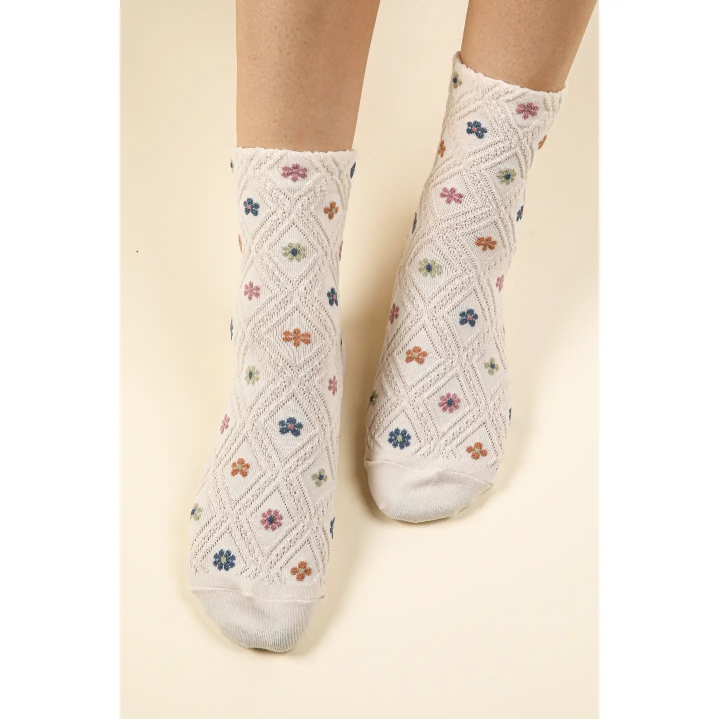 Floral Printed Textures Crew Socks