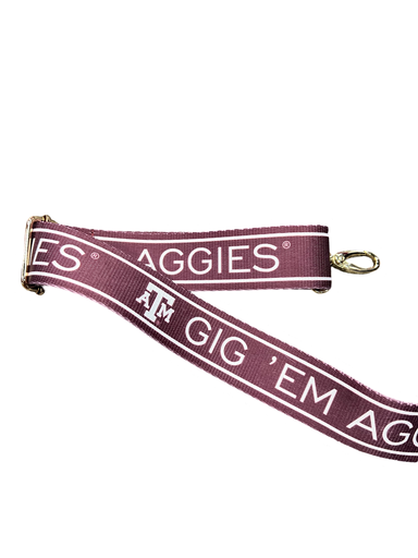 Gig 'Em Adjustable Game Day Bag Strap 2" Maroon/White Gold Hardware - Beau Kisses