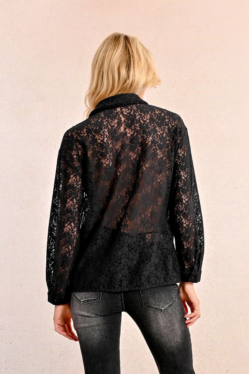 Lace Long Sleeve Blouse Black