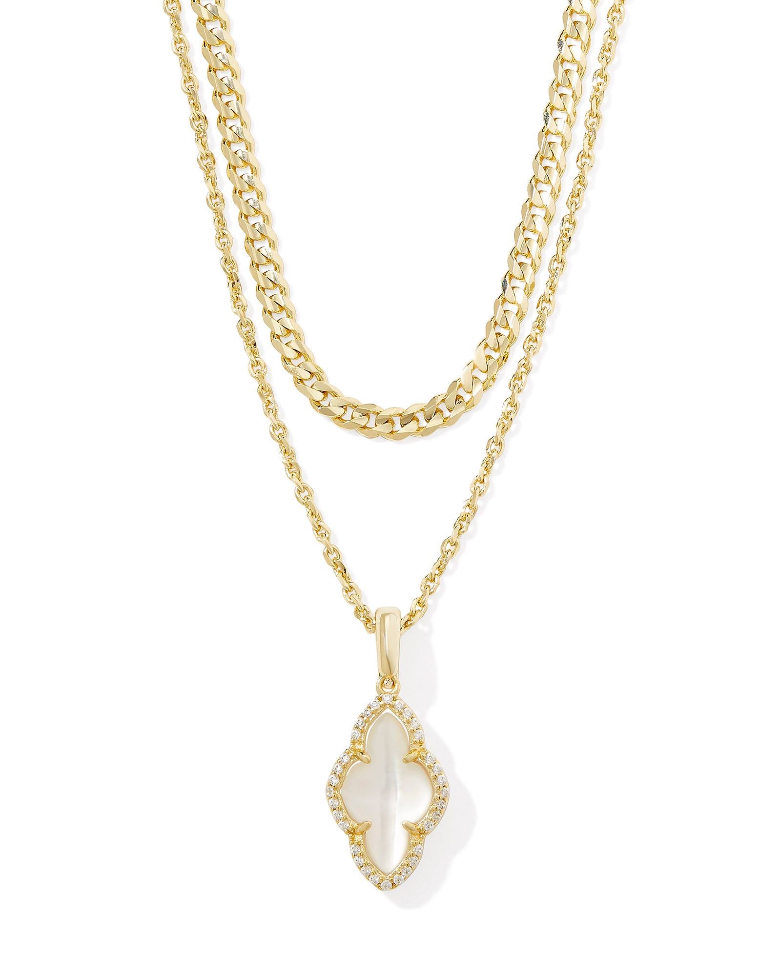 Abbie Pave Frame Multi Strand Necklace Gold Ivory Mother Of Pearl - Beau Kisses