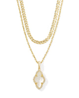 Abbie Pave Frame Multi Strand Necklace Gold Ivory Mother Of Pearl - Beau Kisses