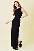 Asymmetric Neck Drape Maxi Dress Black - Beau Kisses