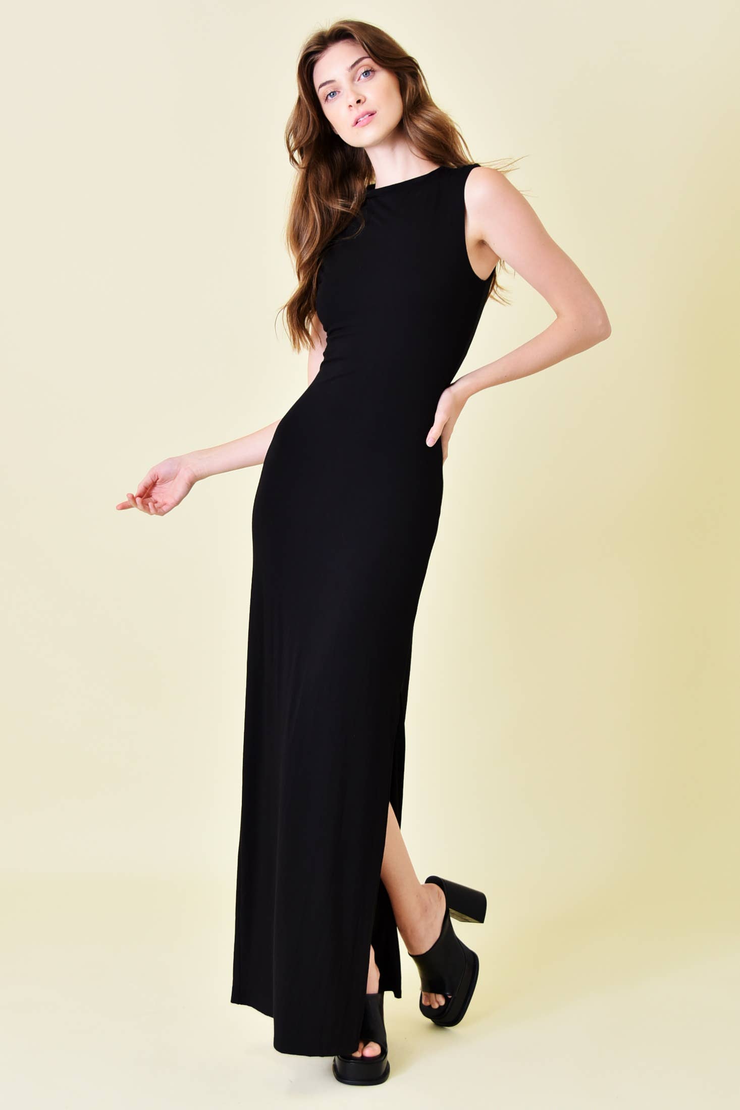 Asymmetric Neck Drape Maxi Dress Black - Beau Kisses
