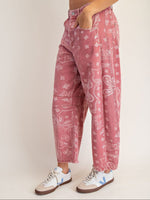 Mineral Washed Paisley Printed Barrel Jeans Dusty Rose Bandana - Beau Kisses